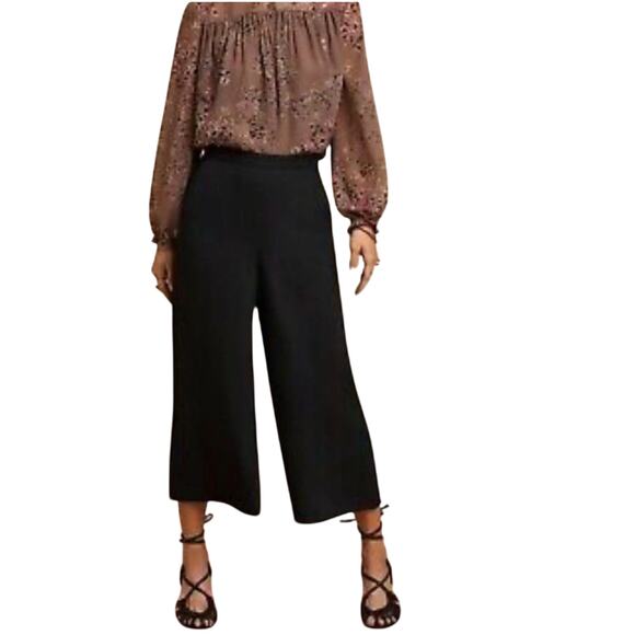 Aritzia Wilfred Black Pull On Elastic Cropped Dress Pants Wide Leg Size Small - Picture 1 of 9